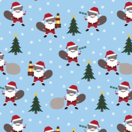 Beaver Santa in Sky  FLANNEL - Holid'EH season for Robert Kaufman
