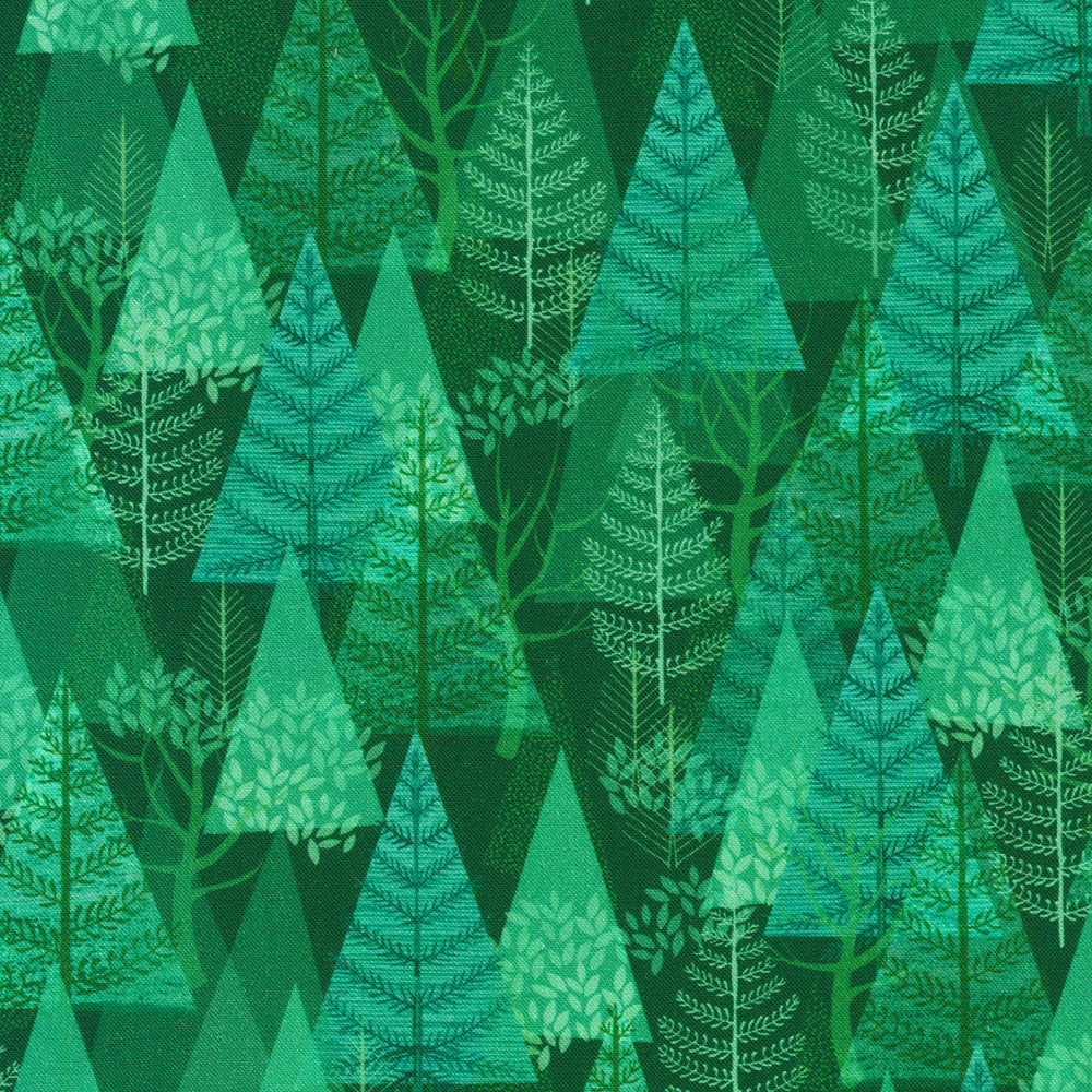 Pine Trees in Evergreen from Festive Fauna by Lynn Horrabin for Robert Kaufman Fabrics