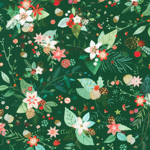 Foliage in Evergreen from Festive Fauna by Lynn Horrabin for Robert Kaufman Fabrics