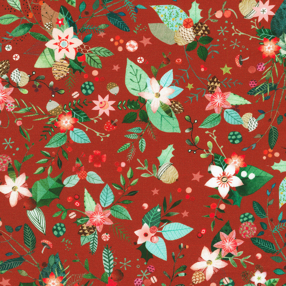 Foliage in Crimson from Festive Fauna by Lynn Horrabin for Robert Kaufman Fabrics