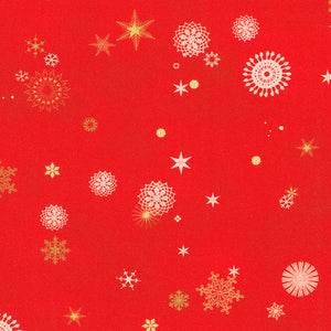 Snowflakes in Cardinal from Festive Fauna by Lynn Horrabin for Robert Kaufman Fabrics