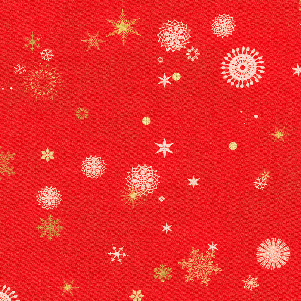 Snowflakes in Cardinal from Festive Fauna by Lynn Horrabin for Robert Kaufman Fabrics