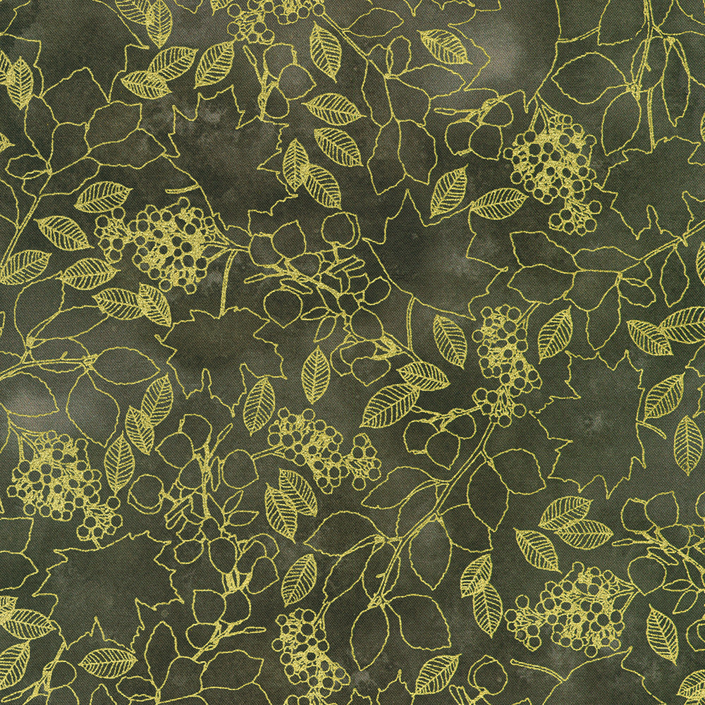 Leaf Outlines in Graphite from Warm Welcome by Lynnea Washburn for Robert Kaufman Fabrics