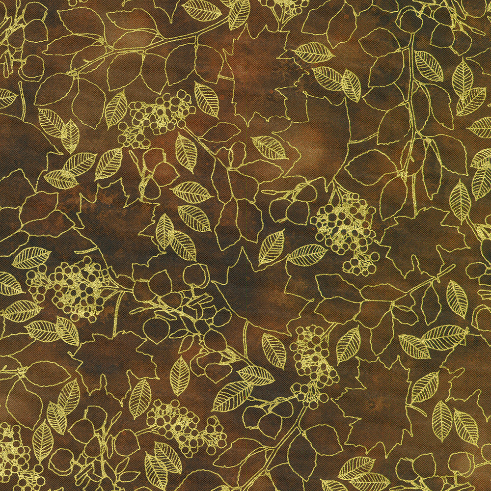 Leaf Outlines in Walnut from Warm Welcome by Lynnea Washburn for Robert Kaufman Fabrics