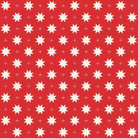 Red Eight Point Star and Check 1 Inch repeat for Bright Side for Blank Quilting