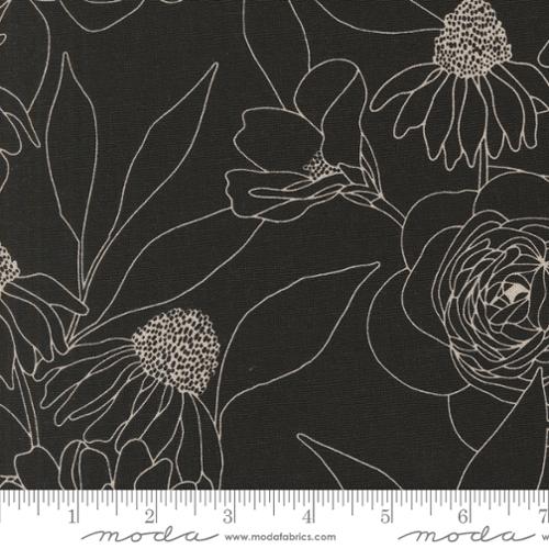 REMNANT || 72" x 45" || LINEN CANVAS || Etched Floral in Ink from Botany By Alli K Design For Moda