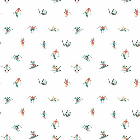 REMNANT || 21" x 44" || Skiers in White from Ski Hill for Riley Blake
