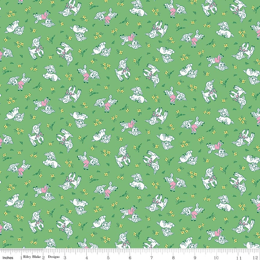 Lambs in Green from Traditional 30's by Lindsay Wilkes for Riley Blake Designs