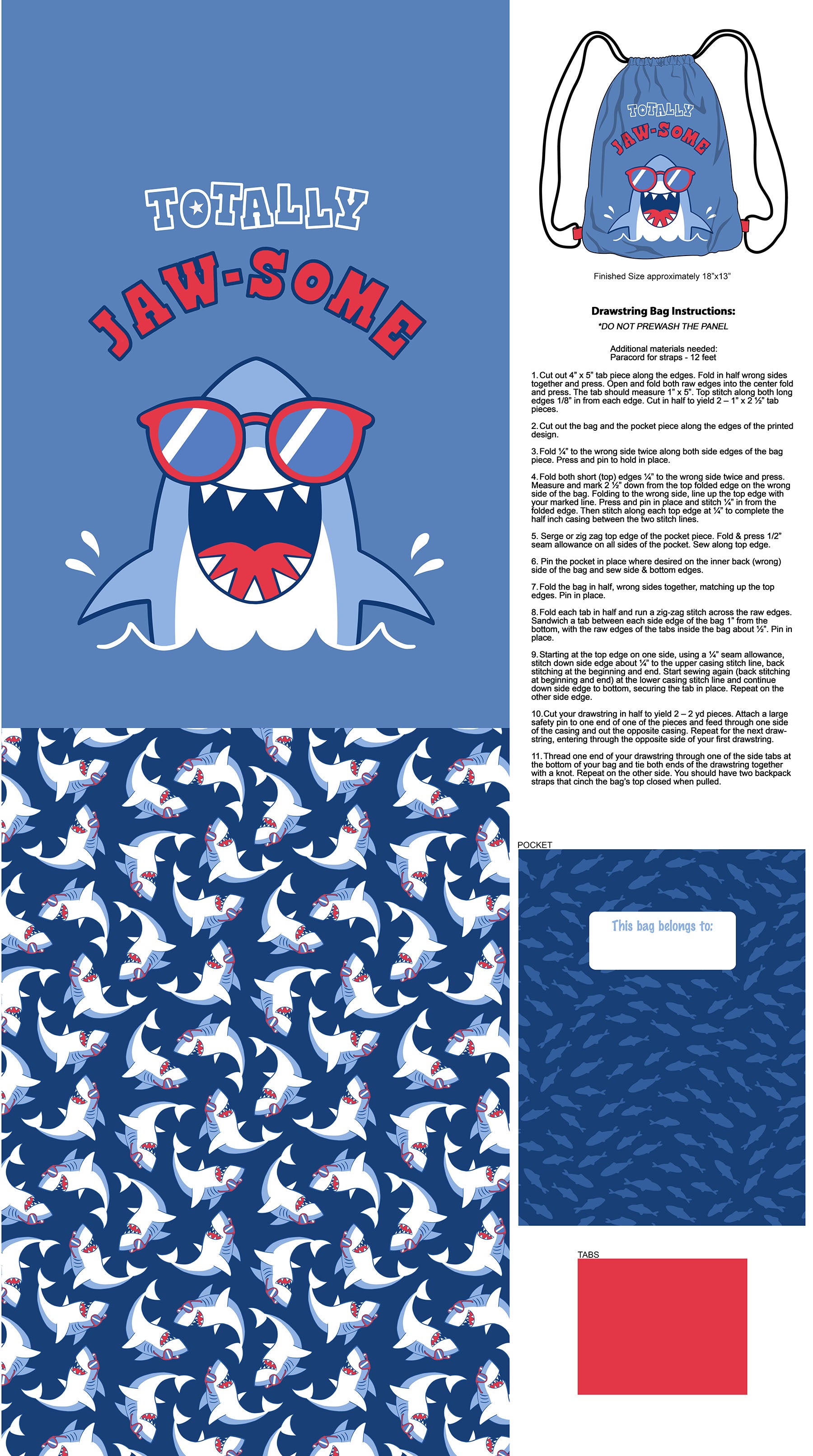 Bag in Navy Multi || PANEL || from Shark Attack by Northcott Studio, Designer Panel