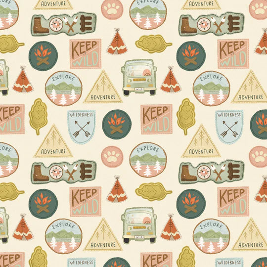 Merit Badges for Cedar Camp for Dashwood Fabrics, Designer Fabric