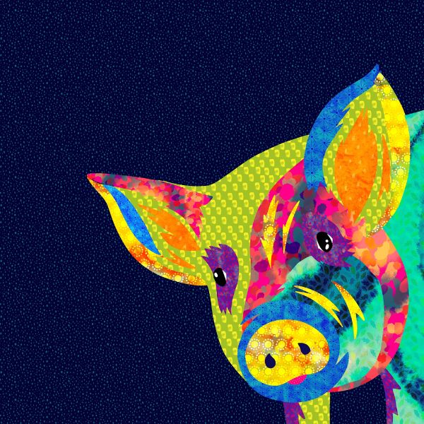 Petra the Pig || PANEL || from the Farmyard Collection by Delphine Brooks for Lewis & Irene
