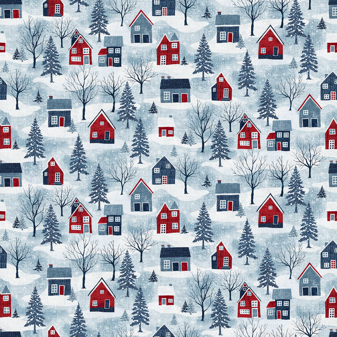 Large Houses in Light Blue Multi from Village Folk by Northcott Studio