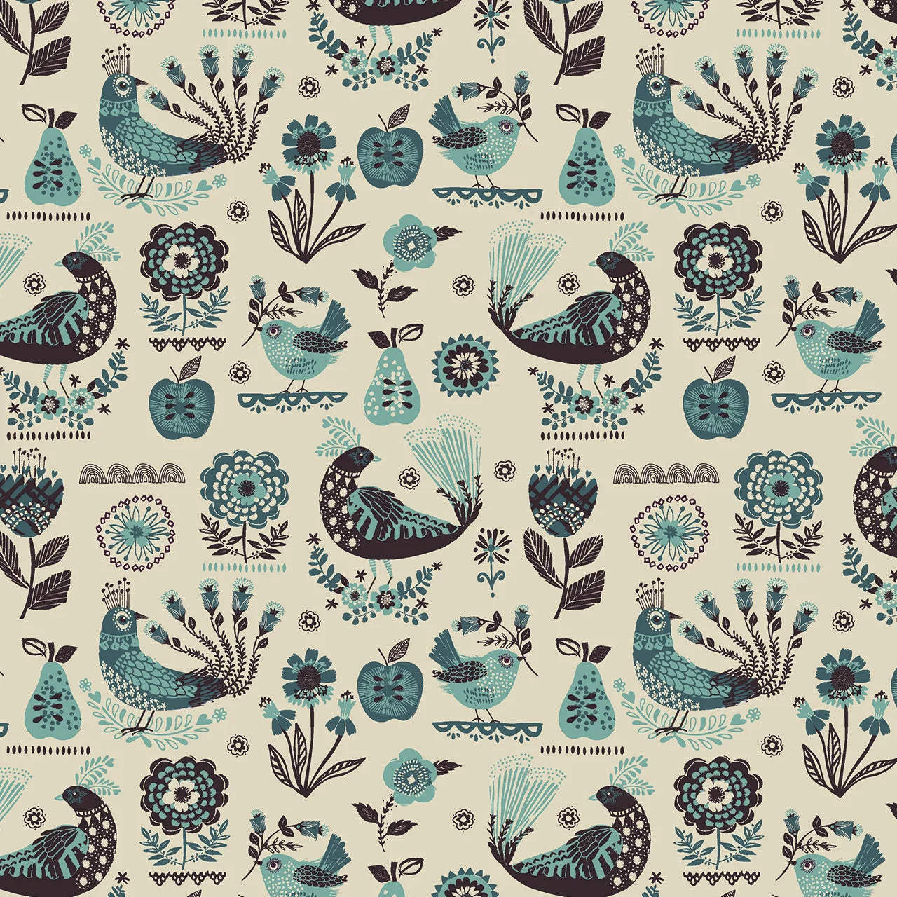 Song Birds in Ecru for Fine Folk by Helen Black by Thread & Ink Design Studio