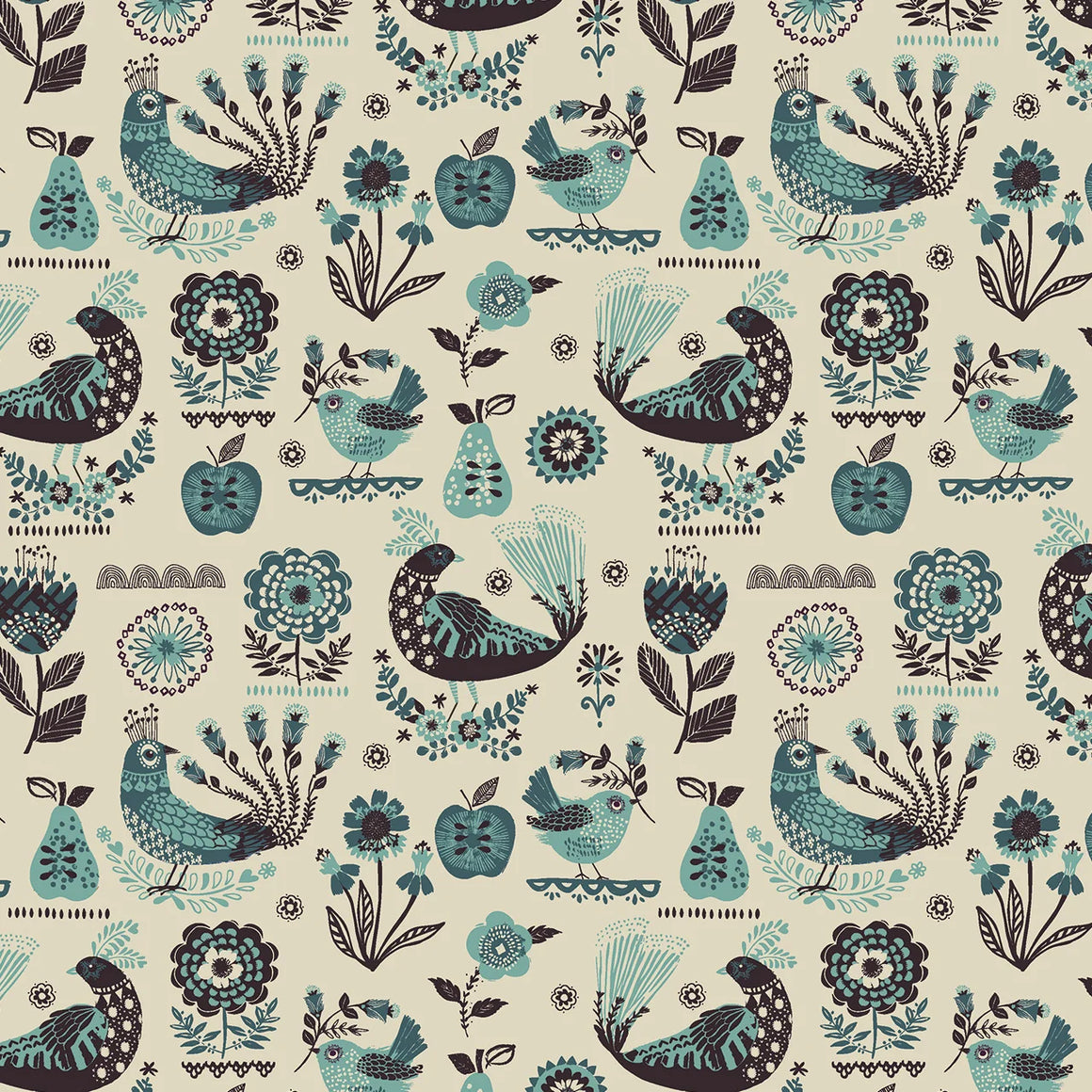 Song Birds in Ecru for Fine Folk by Helen Black by Thread & Ink Design Studio