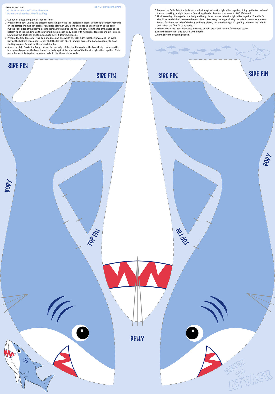 Shark in Blue Multi || PANEL || ftom Shark Attack by Northcott Studio
