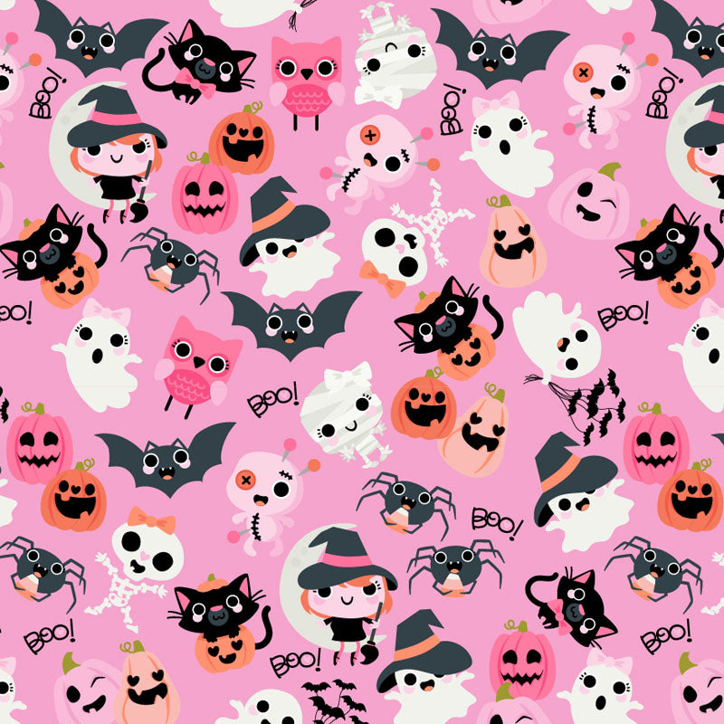 Boos with Bows in Pink from Not Scary by Jill & Rani for Poppie Cotton by Lewis & Irene, Designer Fabric
