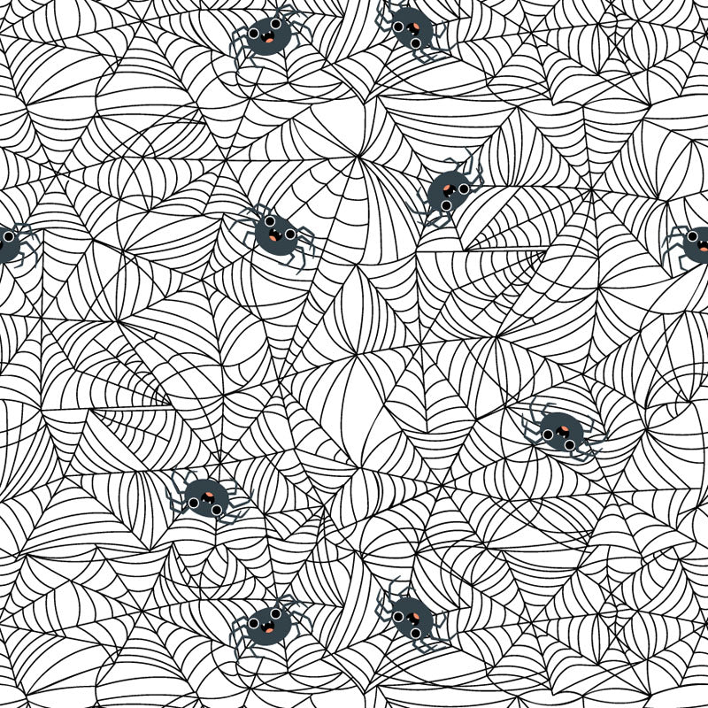 Spunky Spidey in White from Not Scary by Jill & Rani for Poppie Cotton, Designer Fabric