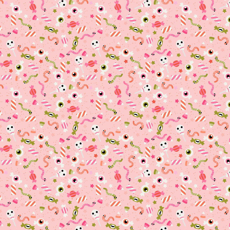 Gooey Sweets in Pink from Not Scary by Jill & Rani for Poppie Cotton, Designer Fabric