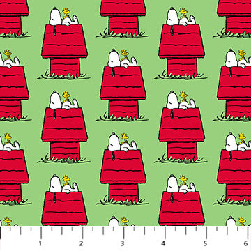 Doghouse in Green from Peanuts Yardage for Northcott