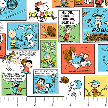 Comics in White Multi from Peanuts Yardage for Northcott