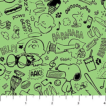 Gang Doodle in Green from Peanuts Yardage for Northcott
