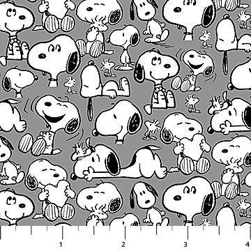 Snoopy Poses in Gray from Peanuts Yardage for Northcott