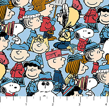 Gang in Light Blue Multi from Peanuts Frosty Friends for Northcott