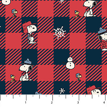 Check in Red Multi from Peanuts Frosty Friends for Northcott
