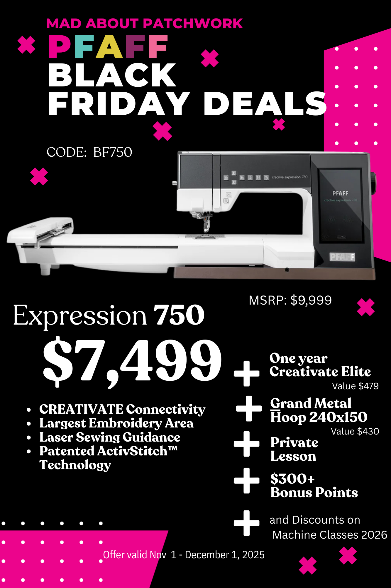 PFAFF® creative expression™ 750 Sewing and Embroidery Machine