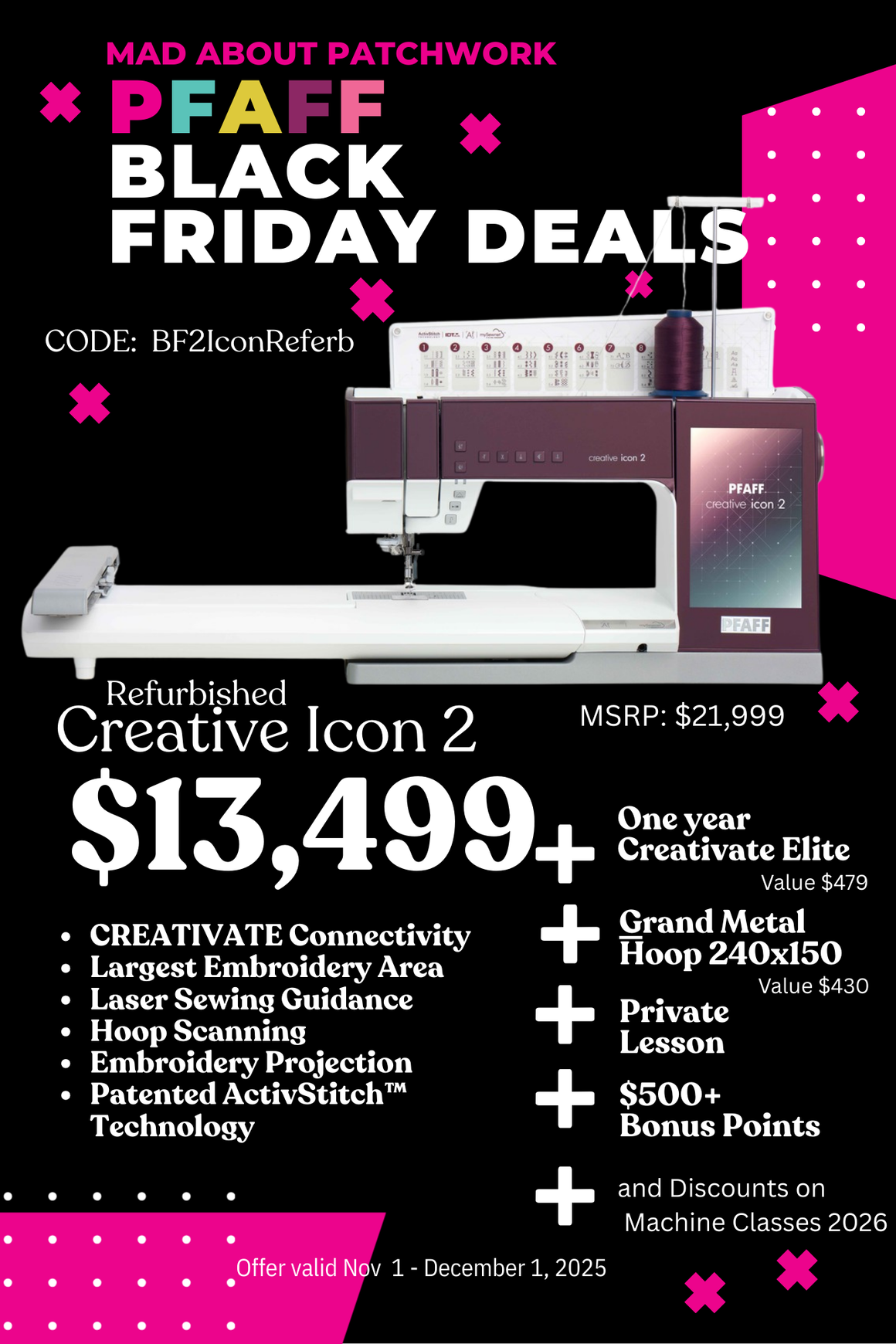 Refurbished PFAFF Creative Icon 2 - Full Warranty - Sewing and Embroidery Machine