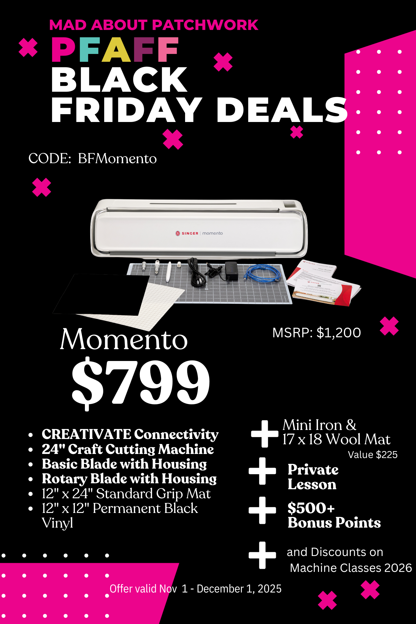 Momento = 24" Singer Momento fabric cutter + Bonus Mini Iron and 17 x 18" wool Mat