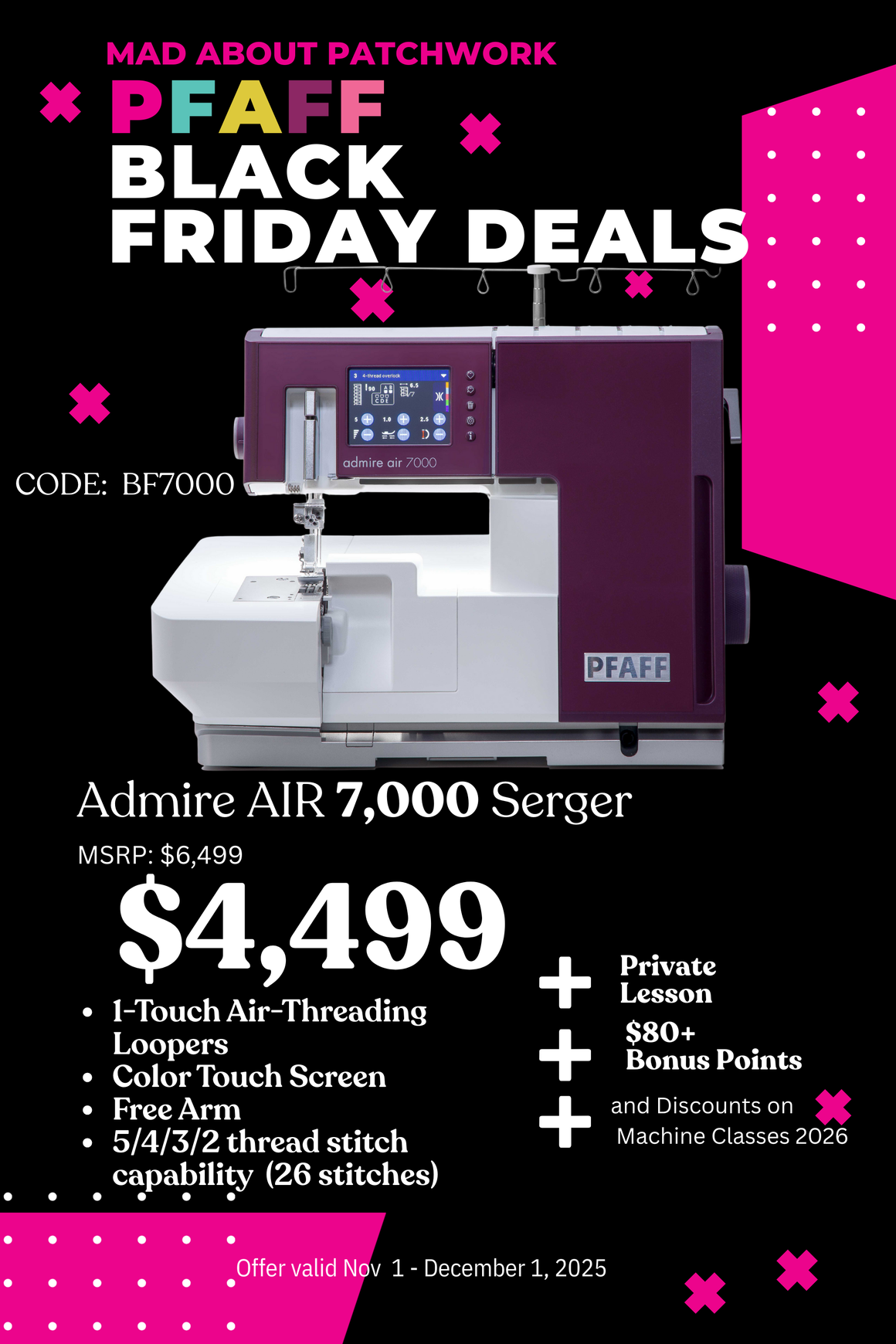 PFAFF® admire™ air 7000 - air threading overlock serger coverlock machine + Roller Bag