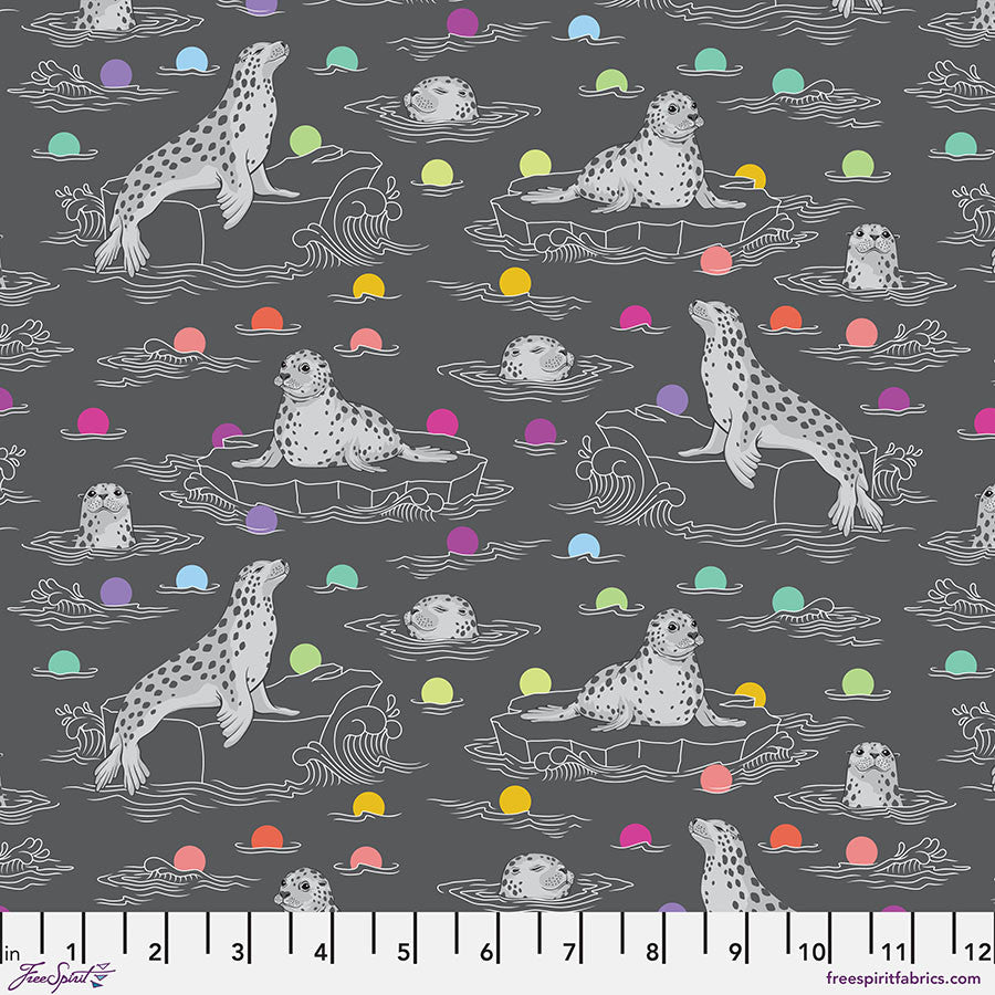 REMNANT - 24" x 44" - Seal the Deal in Carbon from True Colors Graywork by Tula Pink for Free Spirit Fabrics, Designer Fabric