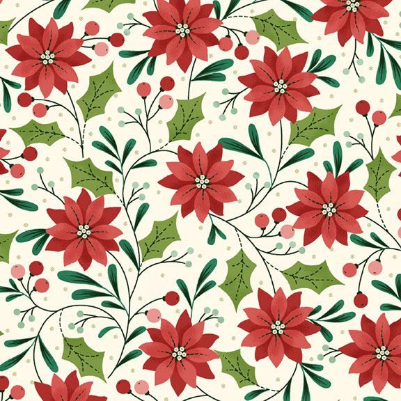 Poinsettias in Multi from Make it Merry by Lamb Farm Designs for Marcus Fabrics