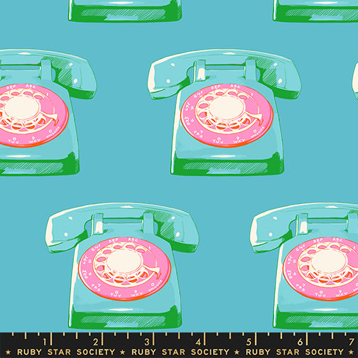 Telephones in Dark Turquoise from Sparkle Mart by Melody Miller of Ruby Star Society for Moda Fabrics, Designer Fabric
