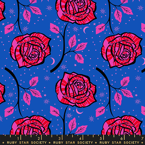 Ink Rose in Blue Ribbon from Ink Shop by Sarah Watts of Ruby Star Society for Moda Fabrics, Designer Fabric