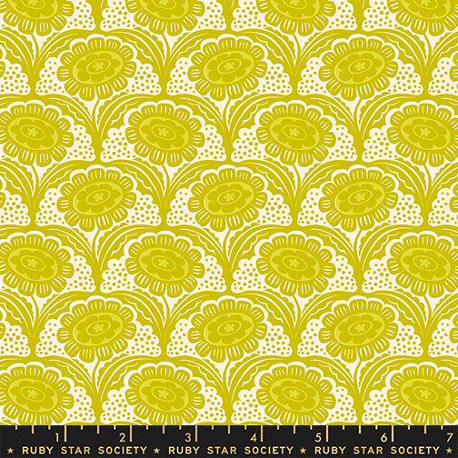 Scallop Flower in Pistachio from Ink Shop by Sarah Watts of Ruby Star Society for Moda Fabrics, Designer Fabric