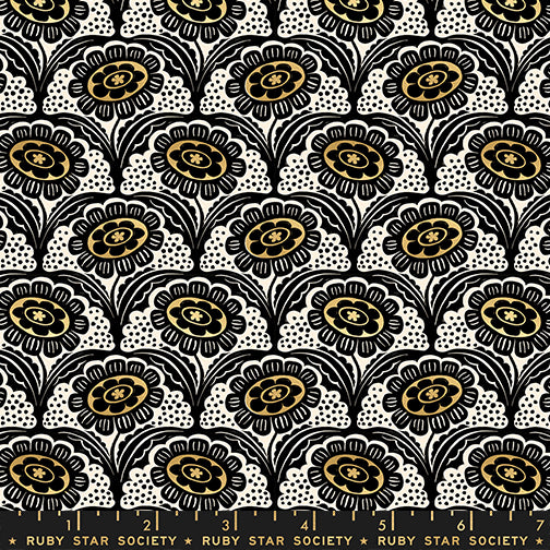 Scallop Flower in Gold Metallic from Ink Shop by Sarah Watts of Ruby Star Society for Moda Fabrics, Designer Fabric