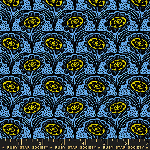 Scallop Flower in Lindley Blue from Ink Shop by Sarah Watts of Ruby Star Society for Moda Fabrics, Designer Fabric