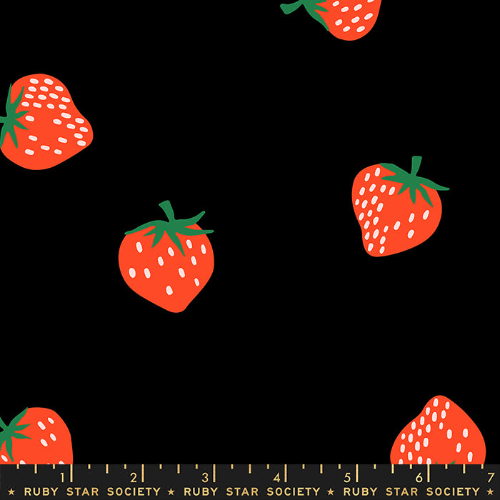 REMNANT || 52" x 43" || Ruby Star Rayon - Strawberries & Friends - Black