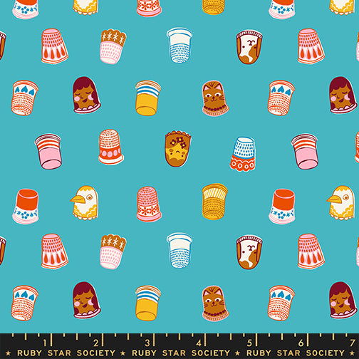Thimbles in Turquoise from 1-800-Notion by Ruby Star Society for Moda Fabrics, Designer Fabric