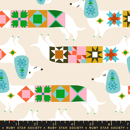 Quilty Dog in Shell from 1-800-Notion by Ruby Star Society for Moda Fabrics, Designer Fabric