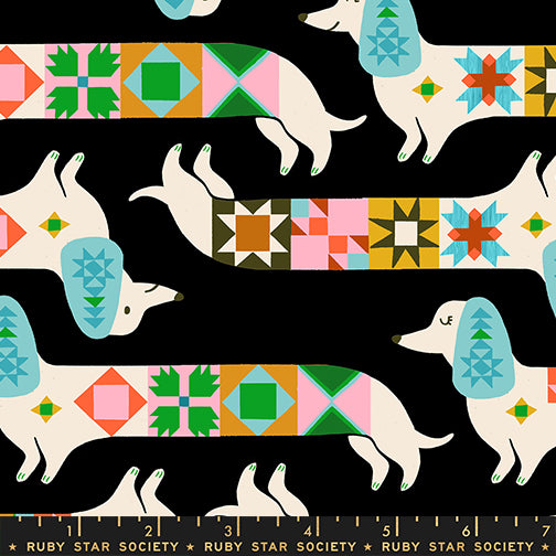 Quilty Dog in Soft Black from 1-800-Notion by Ruby Star Society for Moda Fabrics, Designer Fabric