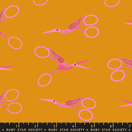 Stork Scissors in Honey from 1-800-Notion by Ruby Star Society for Moda Fabrics, Designer Fabric