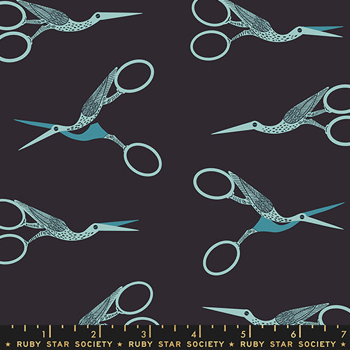 Stork Scissors in Soft Black from 1-800-Notion by Ruby Star Society for Moda Fabrics, Designer Fabric