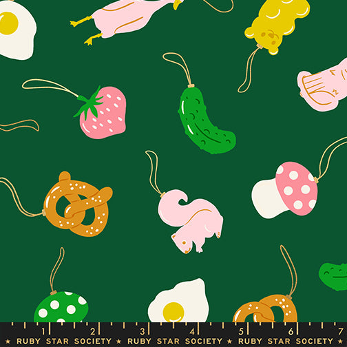 Find the Pickle in Metallic Jade from Merry Happy by Kimberly Kight of Ruby Star Society, Designer Fabric