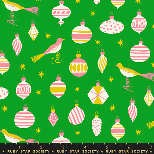 Baubles in Verdant from Merry Happy by Kimberly Kight of Ruby Star Society, Designer Fabric