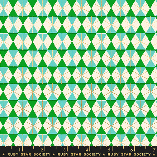 Happy Hexie in Metallic Verdant from Merry Happy by Kimberly Kight of Ruby Star Society, Designer Fabric