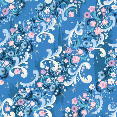 Wishes Cindy's Flowers Blueberry Sparkle by Zippy Boro Jill Howarth by Riley Blake Designs, Designer Fabric