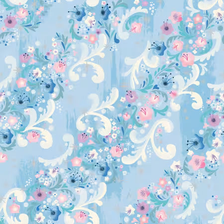 Wishes Cindy's Flowers Frost Sparkle by Zippy Boro Jill Howarth by Riley Blake Designs, Designer Fabric